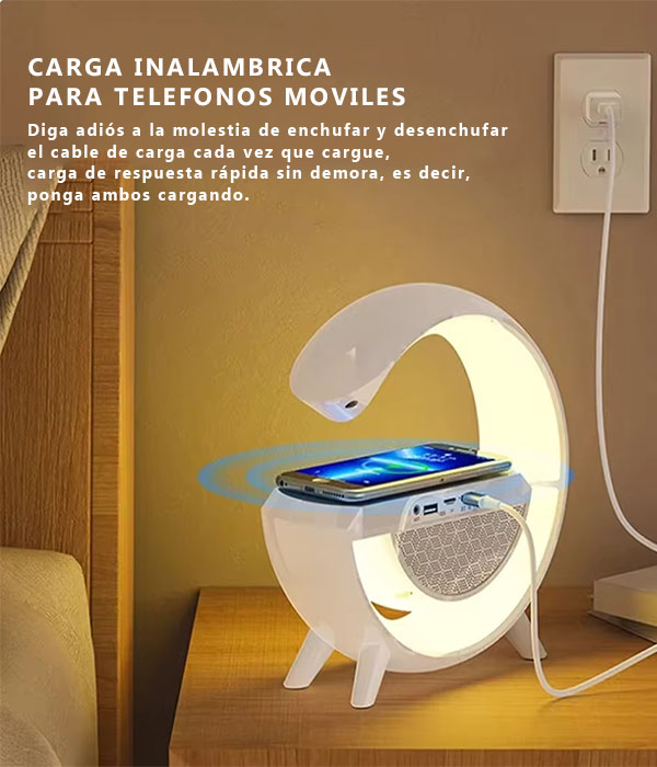 Luz LED inteligente con cargador inalámbrico Altavoz Bluetooth_carga