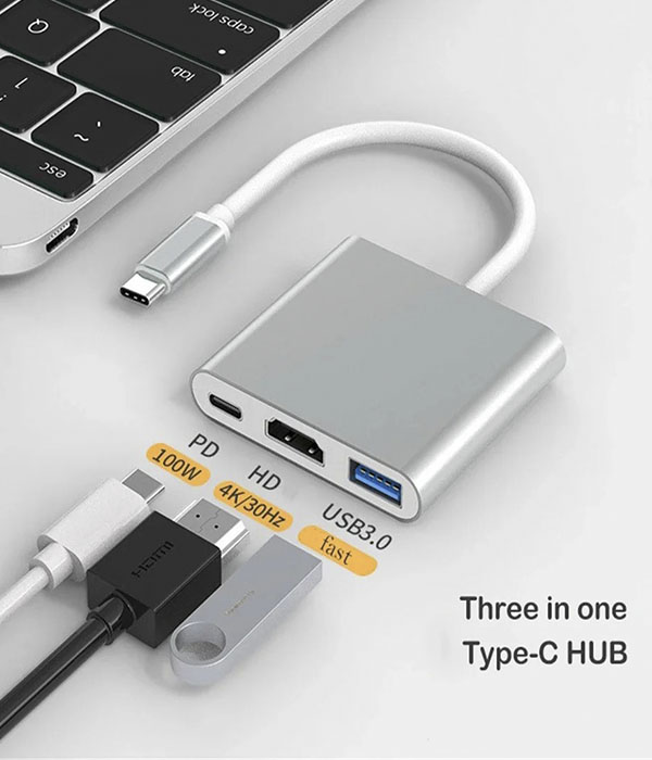 Adaptador tipo c a hdmi 3 en 1